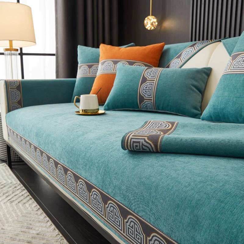 Ретро Чениловый Чехол для Дивана Однотонный Премиальный Чехол-Подушка для Дивана Пылезащитный Противоскользящий Чехол-Полотенце для Дивана L-типа Двухместная Подушка для Дивана