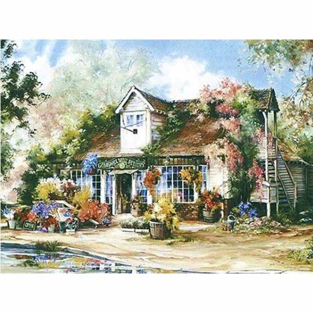 DIY 5D Алмазная картина Дом Полный круглый Алмазная вышивка Мозаика Крест Стежок Горный хрусталь