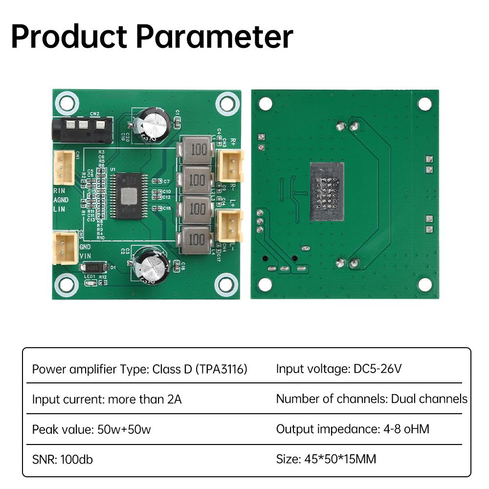 TPA3116 DC 5V-26V 2.0-канальная цифровая стерео плата усилителя мощности звука класса D 50 Вт+50 Вт стерео динамик цифровой модуль