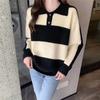 Sweaters for Women Autumn and Winter Wear 2022 New Relaxed Lazy Style Vintage Stripe Polo Collar Pullover Casual Knitwear Female