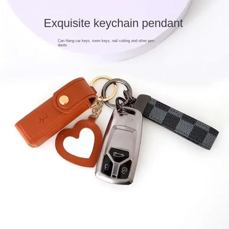 1pc Lipstick Bags Portable Keychain Solid Wallet Mini With Mirror Leather Protective Cover