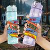 1PC Stacked Skateboard Retro Skate Culture Art 750ml Color Plastic Sports Water Bottle Leakproof Flip Straw Lid Suitable for Sports Office Home Use