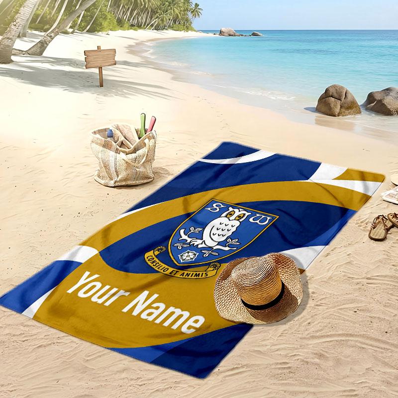 Sheffield Wednesday FC Personalized Printed Beach Towel Soccer Logo Support Custom Name Text Absorbent Towel For Sport Travel Special Gift