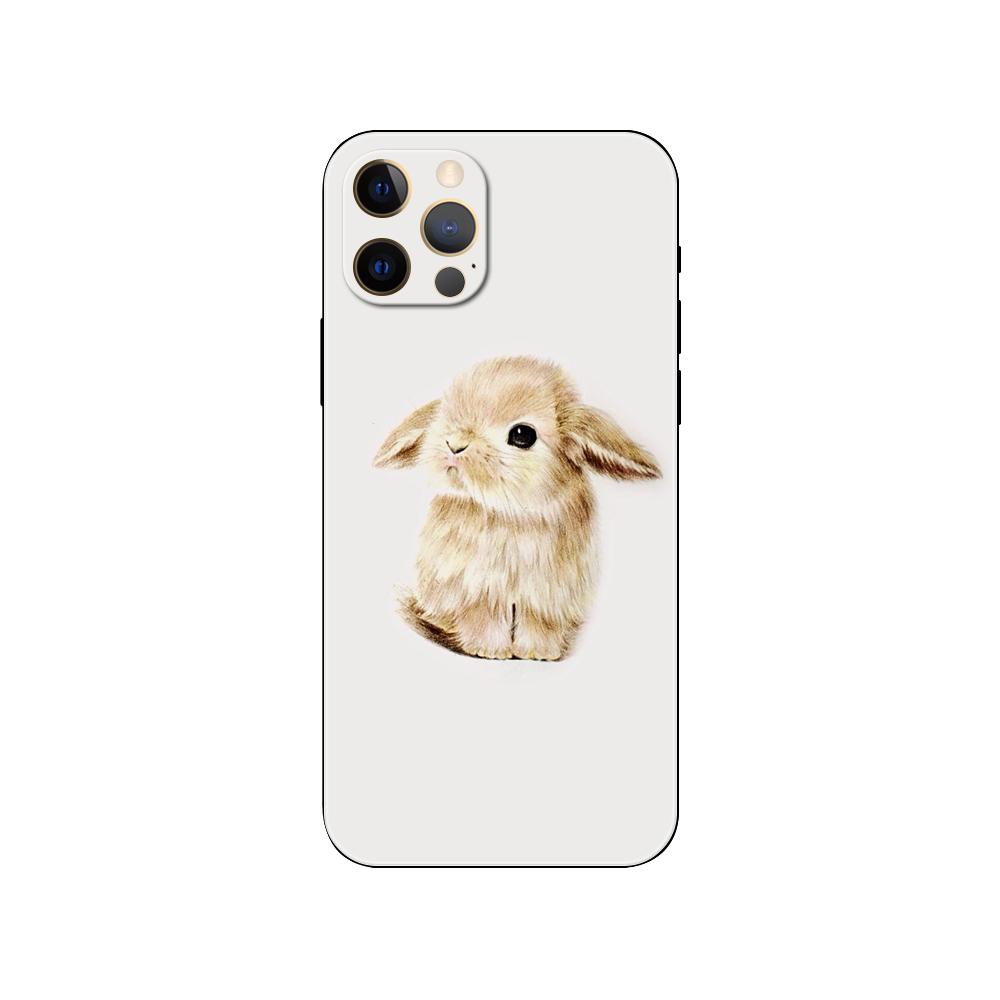 Чехол для телефона с милым белым кроликом для iPhone 5 5S 2020se 6 6s 7 8 plus x 10 XR XS 11 12 13 mini pro MAX, черная задняя крышка из ТПУ