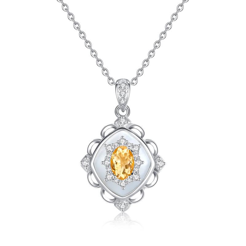 Niche S925 Sterling Silver Necklace Natural Crystal Shell Pendant Topaz Peridot Garnet Clavicle Chain