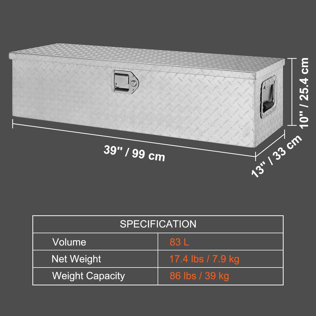 Сверхпрочный алюминиевый ящик для инструментов VEVOR для кузова грузовика, ящик для инструментов с ромбовидным рифлением, с боковой ручкой и ключами-замками для пикапа, кузова грузовика, автодома