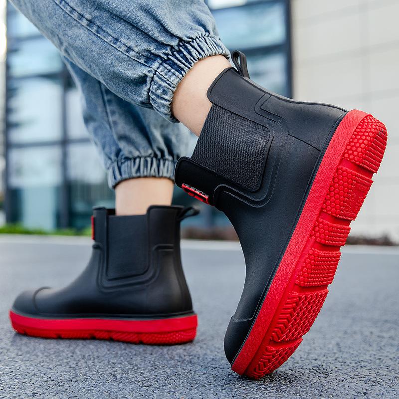 Дождевики мужские модные короткие резиновые сапоги новые взрослые водные сапоги кухонные рабочие водные сапоги нескользящие водонепроницаемые бахилы