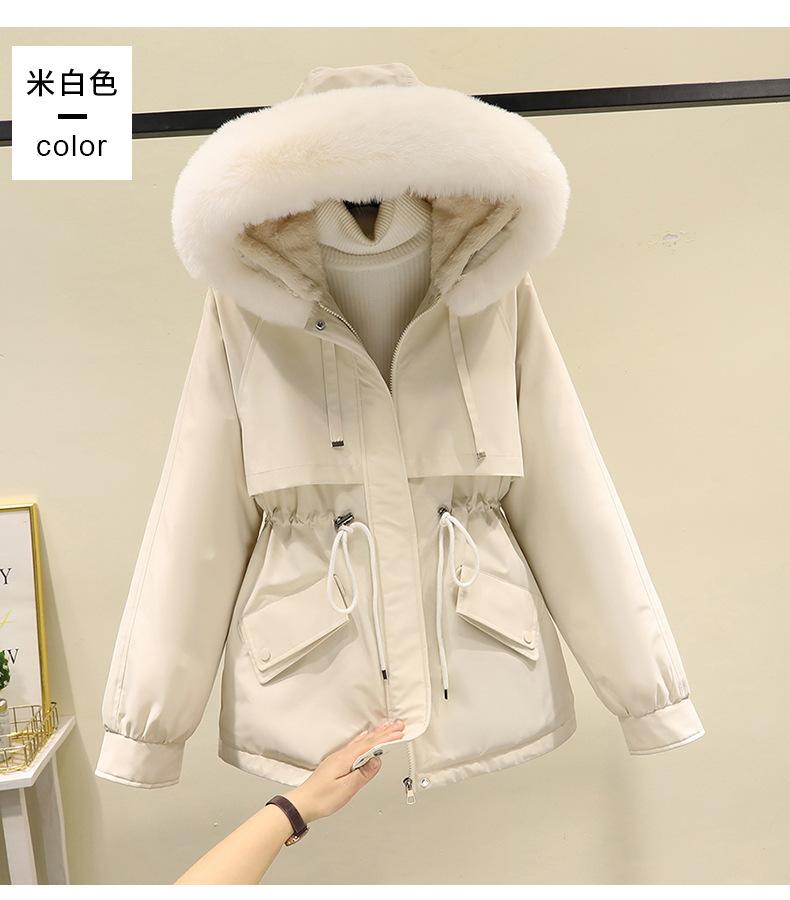 Women Short Medium Length Down Jacket Winter Warm Stand Collar Solid Color Casual Outerwear Coat