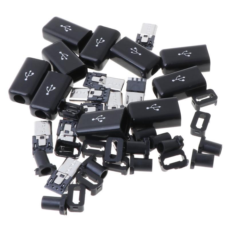10 Sets Micro USB Welding Type Male 4 Pin Plug Connector for w/Plastic Cover 4 i