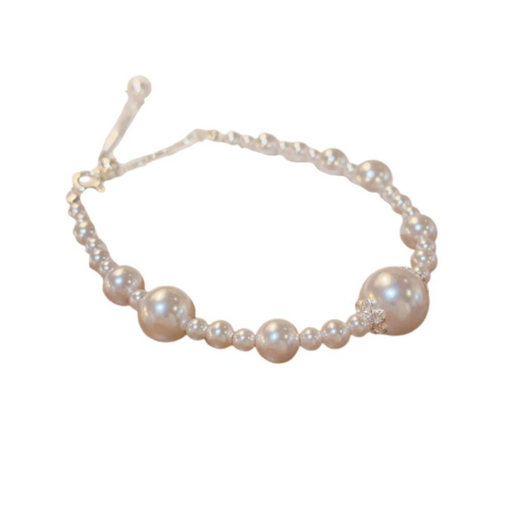 Adjustable Pearl Bracelet Fashion Pearl String Bracelet Exquisite White Beads Bangle  for Women