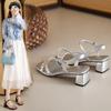 With Skirt Rhinestone Sandals Women's Thick Heel New Summer Wear One-word Buckle High Heels