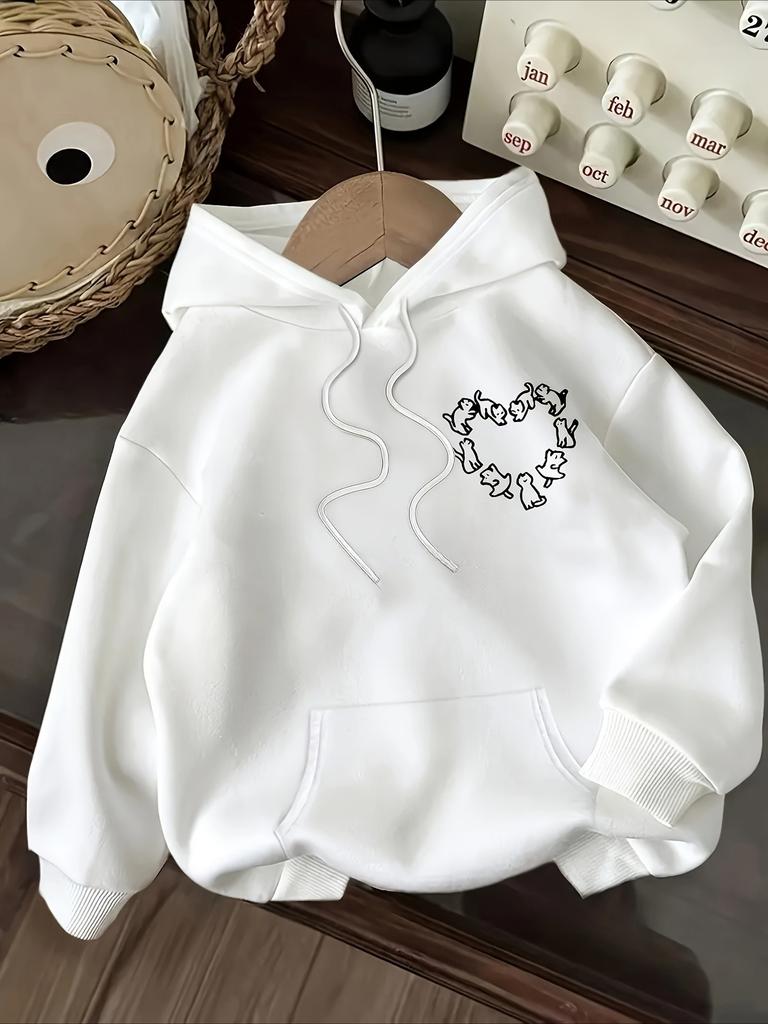 Women's Top Creative Cat Love Printed Hoodie Round Neck Long Sleeve Autumn Winter Women's Casual Sweatshirt Clothing