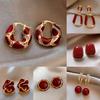 Angola Red Diamond Drip Earrings Hong Kong Style Retro Earrings Celebrity Temperament Premium Earrings