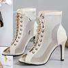 Women High Heeled Sandals Sexy High Heels Party Shoes Summer Mesh Peep Toe High Heels Boots Latin Jazz Dance Shoes Pumps