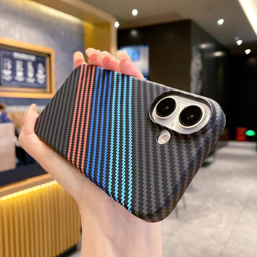 Carbon Fiber Kevlar Pattern PC Case For iPhone 17 Air 16 15 14 Plus 13 12 11 Pro Max Shockproof Splice Retro Lines Cover