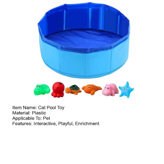 Cat Pool Toy Set with Fish Cat Water Play Pool with 6 Interactive Fish Toys Cat Splash Self Play Pool for Indoor Bored Cats