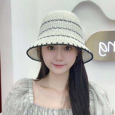 Сочетающийся по цвету полосатый однотонный и универсальный панама летняя полая дышащая шляпа от солнца купол показывающий лицо маленькая соломенная панама