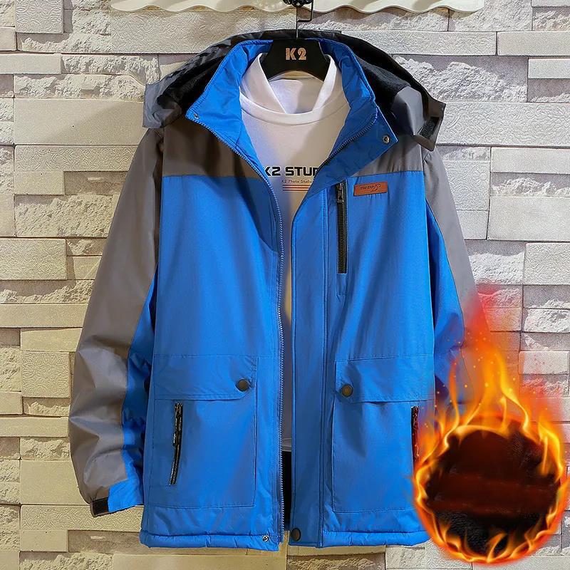 Winter Warm Tooling Men's Hooded Cotton Clothing Windproof Waterproof and Wear-resistant Coat Plus Velvet Padded Warm Outwear