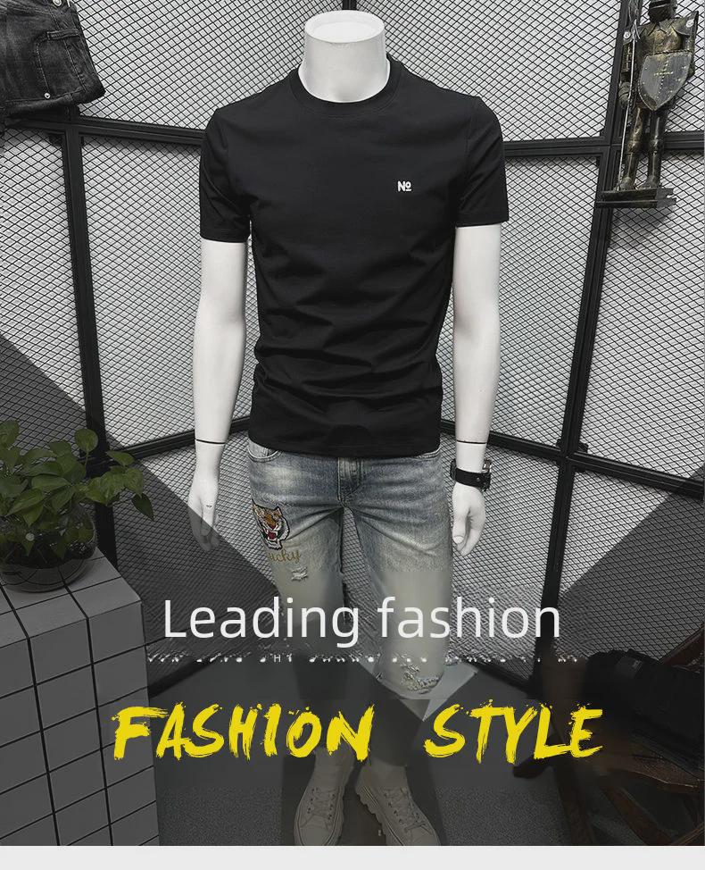 Мужская модная облегающая футболка с коротким рукавом - весна/лето 2023 г., повседневная, с круглым вырезом