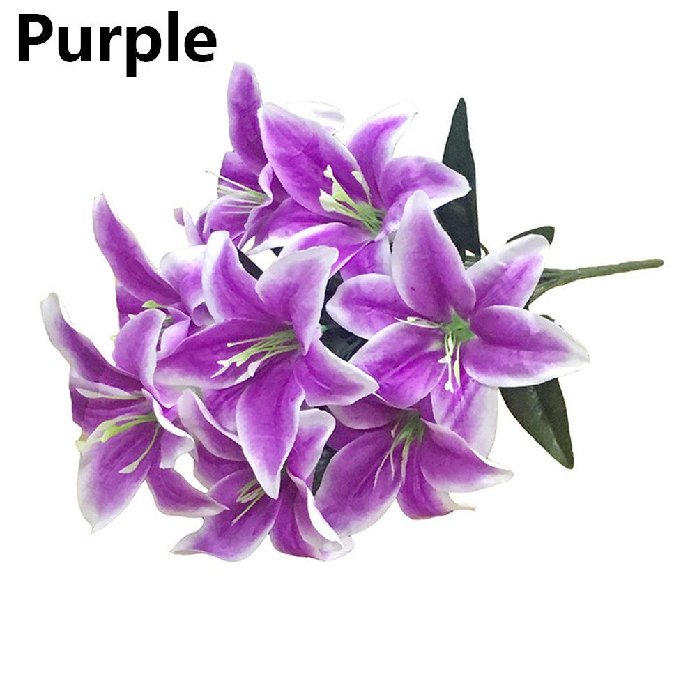 10 Голов Горячие Домашние Аксессуары Красочные Искусственные Цветы Свадебный Декор Лилии Букет Поддельные Лилии