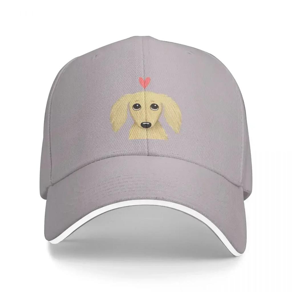 Longhaired Cream Dachshund Cartoon Dog with Heart Baseball Cap Sun Cap cute Beach Outing Unisexs Caps WoUnisexs