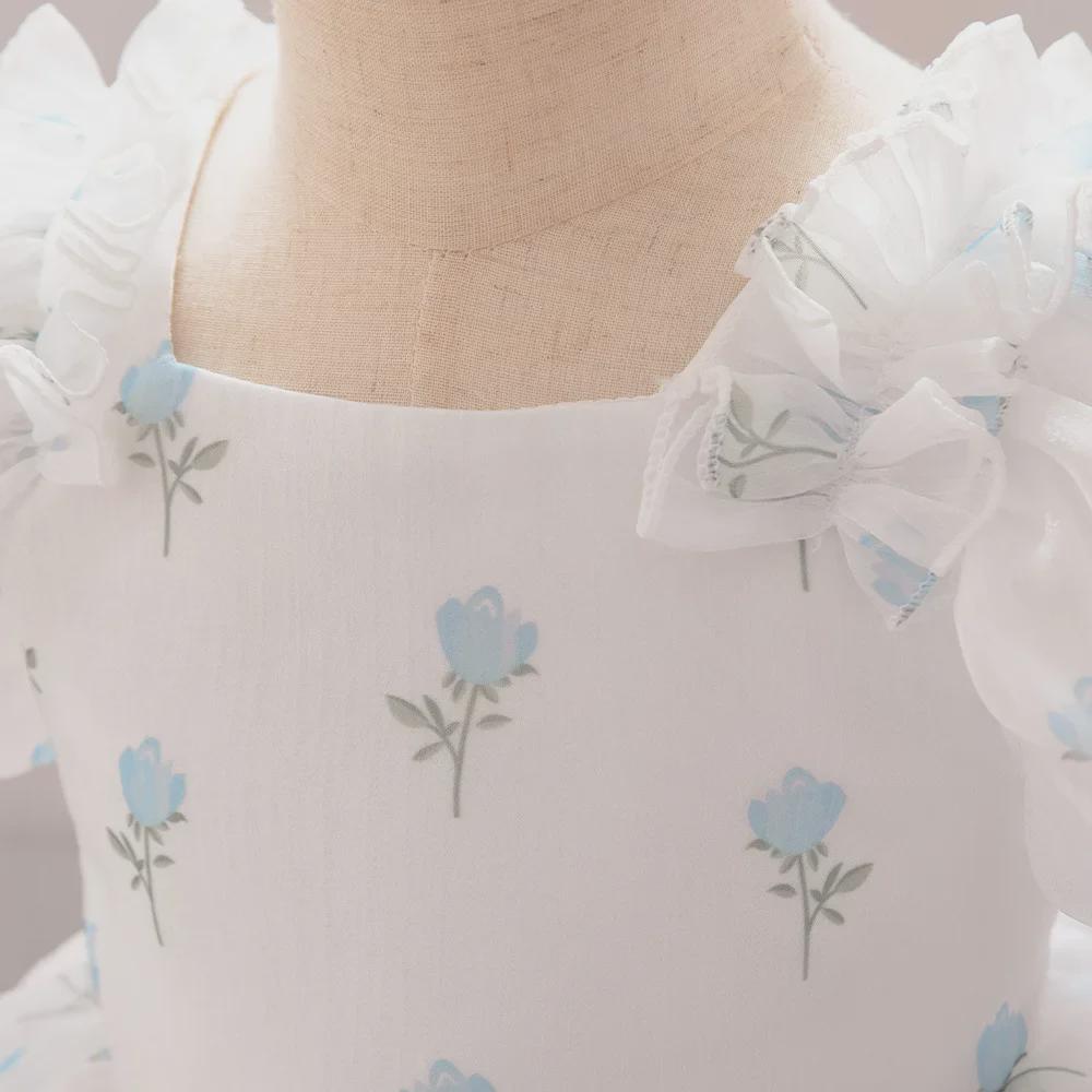 Платье принцессы для девочек-цветочниц с рукавами-фонариками и юбкой из цветочного сетчатого тюля для свадеб и дней рождения