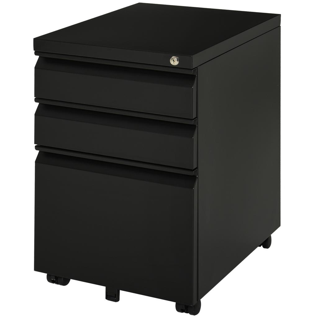 3 Drawer Filling Cabinet, Mobile Metal File Cabinet with Anti-tilt Design for Letter, A4, Legal Size, Black