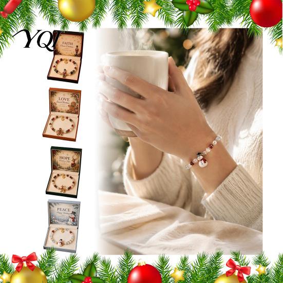 Casual Bracelet Christmas Bracelets for Women, Santa Claus Elk Snowman Tree Beaded Bracelet, Holiday Jewelry Gifts Stocking Stuffers, Party