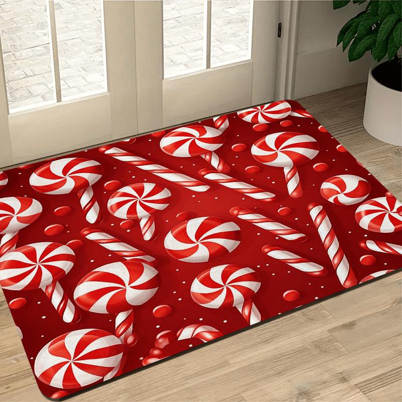 A Plush Christmas Candy-Themed Mat Made of Thick Flannel Material, with a Sponge Thickness of 0.4 Inches And a Weight of 1.28 LB Per Square Meter, Sui