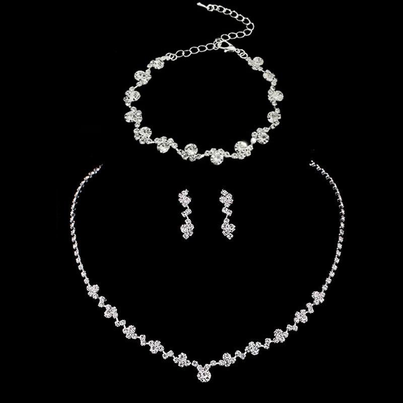 Water Drop Jewelry Set With Rhinestone Earrings Necklace And Bracelet For Bridal And Wedding