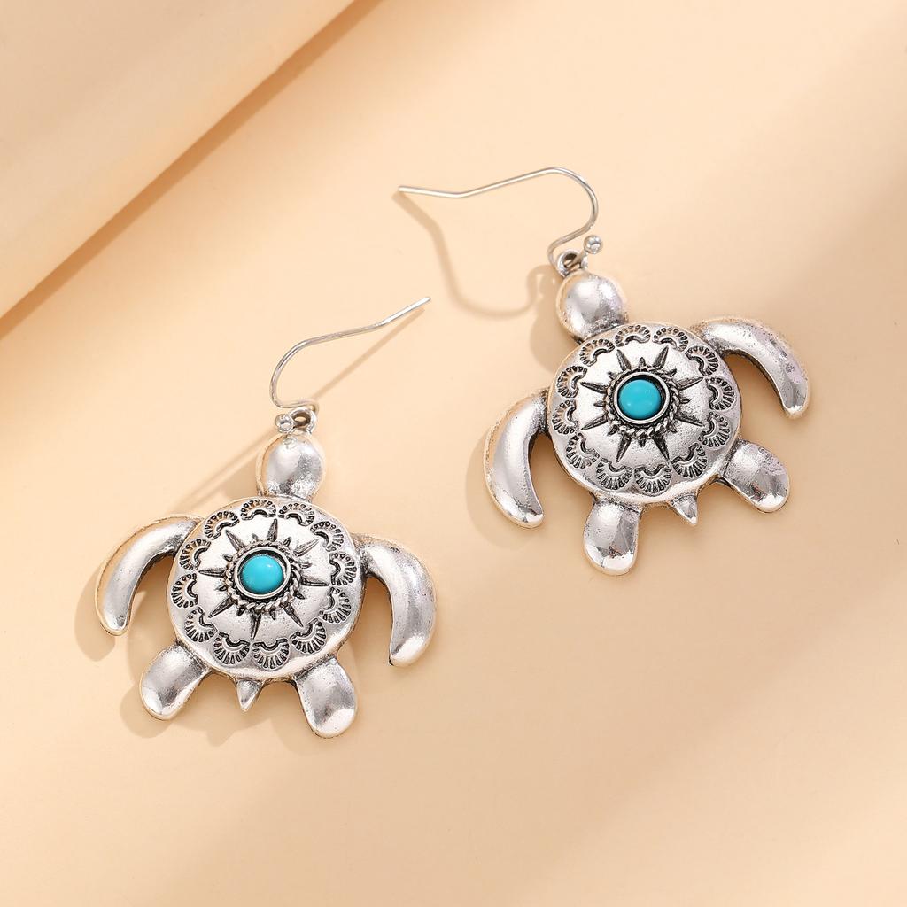 Retro Ethnic Style Personalized Creative Turtle Earrings Turquoise Old Niche Versatile Turtle Pendant Gift Earrings