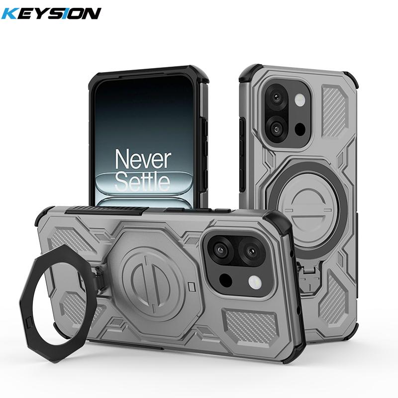 KEYSION Противоударный магнитный чехол для OnePlus 13S 5G Силикон+ПК Вертикальная живая металлическая кольцевая подставка Задняя крышка для телефона для OnePlus 1+13T
