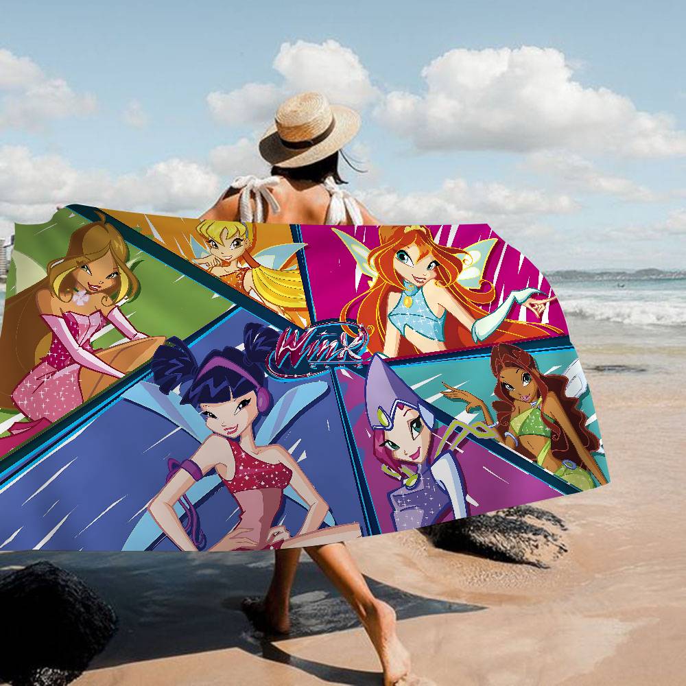 Девочка W-Winx Clubs Микрофибровое одеяло Быстросохнущие пляжные полотенца Большой размер Печать Супервпитывающее полотенце-одеяло для бассейна