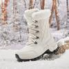 Women's Winter Warm Snow Boots with Plush Long Boots Designer Lace Up White Shoes Casual Party Round Toe Solid Color Ankle Boots