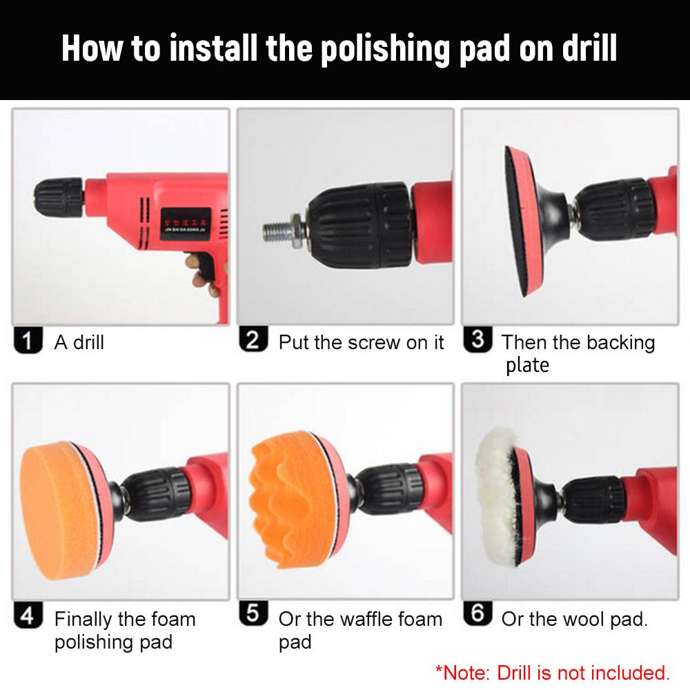 11 шт. 3-дюймовый комплект полировальных подушечек для автомобиля, пенящаяся полировка, вощеная губка, шерстяная подушечка с самоклеящимся диском