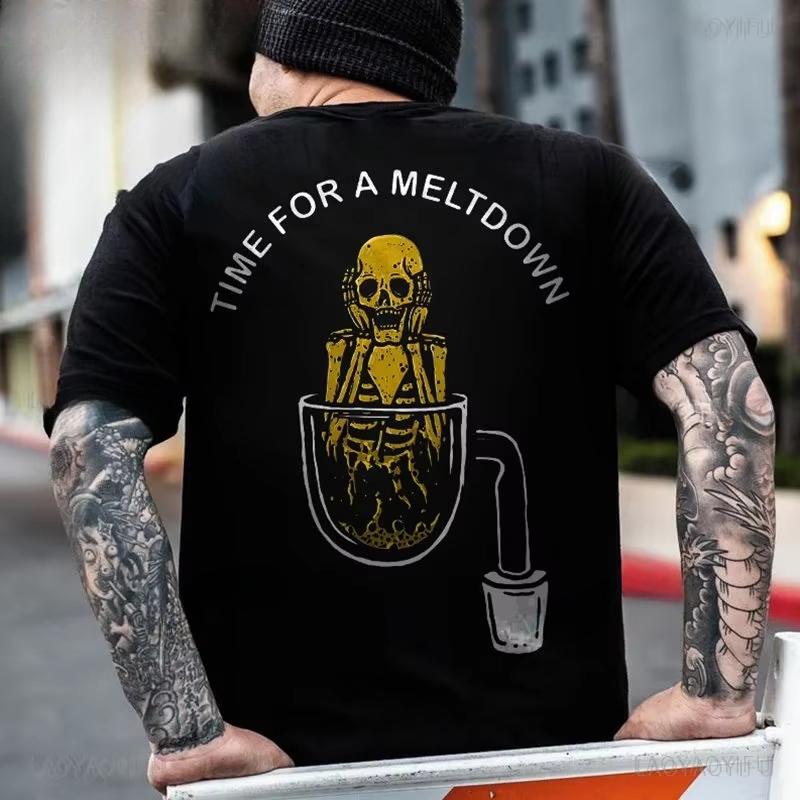 2026 Cool Biker Drinking Beer Skull Graphic Men Cotton Tshirts Summer Punk Rock Clothes Halloween Party Tshirt