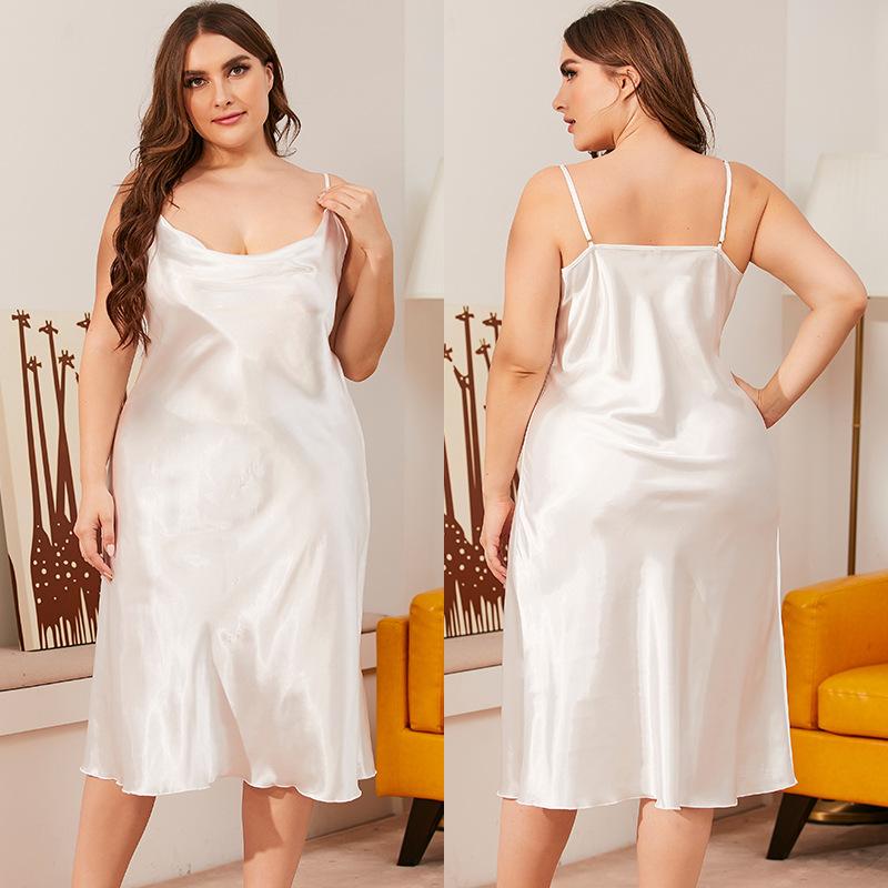 Large Size Fat MM 100Kg Nightgown Chemise Sleepwear Sexy Women Solid Suspender Nightdress Intimate Lingerie Silky Homewear