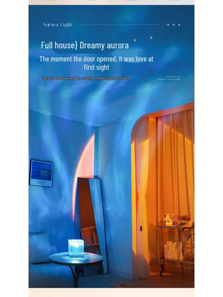 Ripple Aurora Flame Rotating Night Light - Creative Bedside Mood Lamp Projector