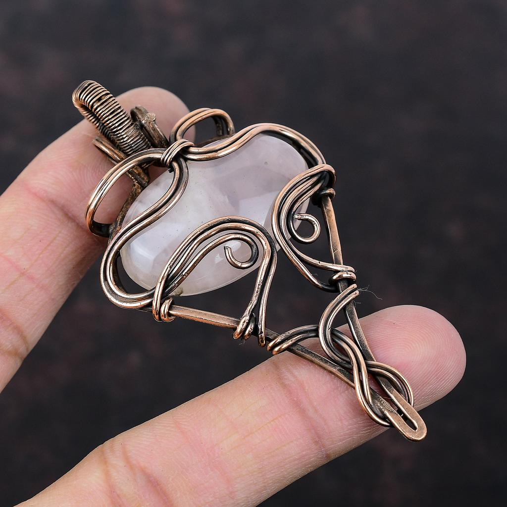 Rose Quartz Gemstone Pendant Copper Wire Wrapped Rose Quartz Jewelry Handmade Pendant Brand New Pendant Copper Wire Wrapped Pendant For Gift