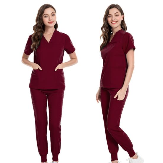 Комплект из 2 шт./компл., комплект больничной формы для мужчин и женщин с v-образным вырезом и короткими рукавами, топы с разрезом по бокам, комплект штанов для бега на эластичной завязке на талии