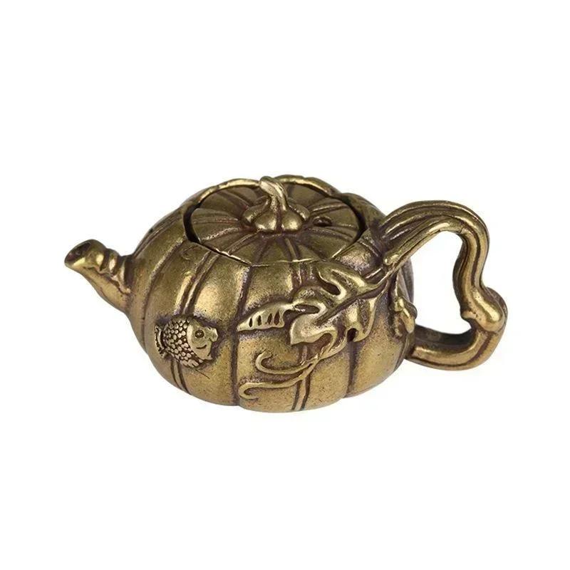Creative Fashion Small Crafts Home Decor Gold Colours Copper Pumpkin Tea Mini Teapot Cast Brass Pots Small Kung Fu Tea Ornament