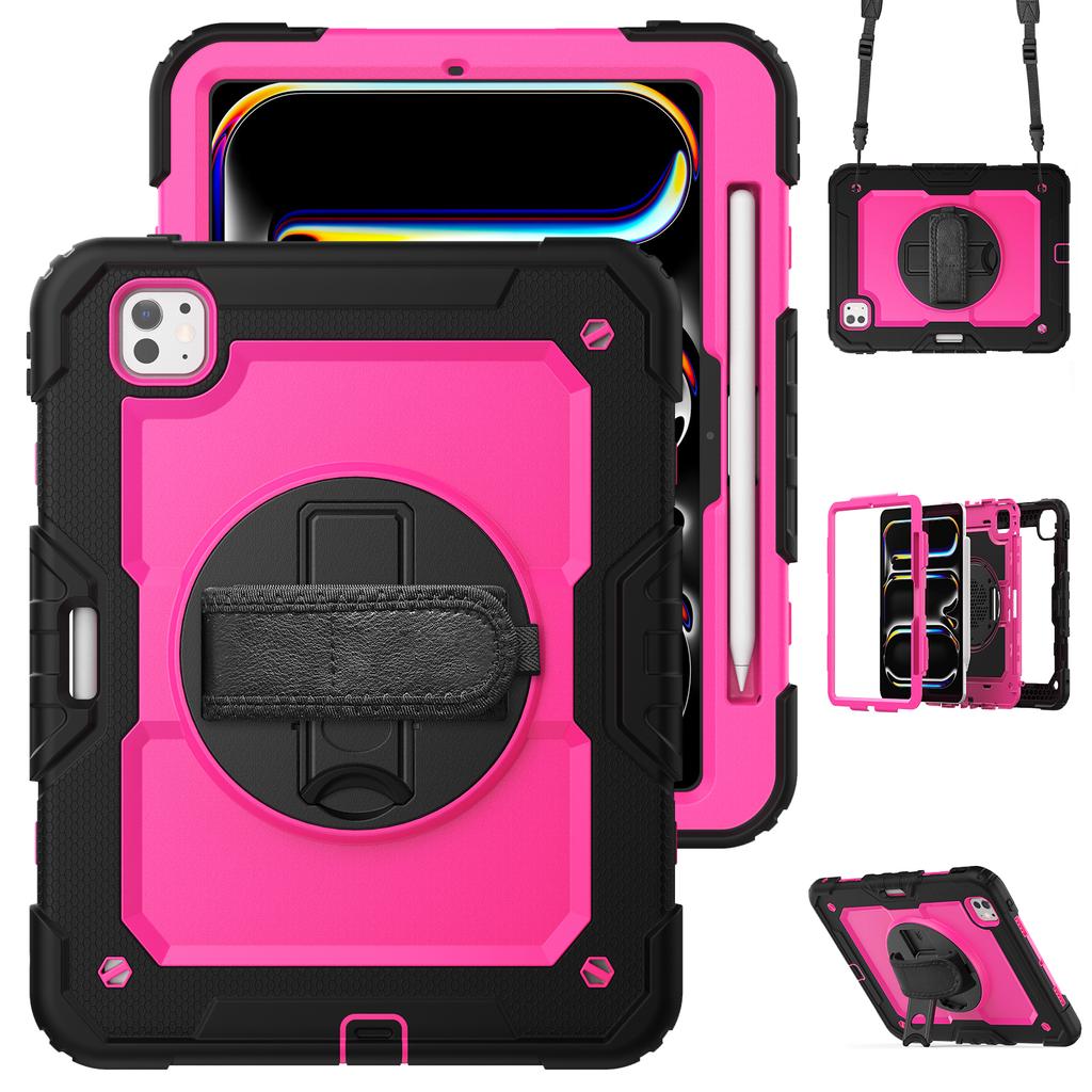 Для iPad Про 11 (2024) Чехол для ПК + силиконовый чехол для планшета с защитой экрана и держателем для карандашей