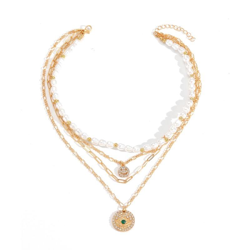 Темпераментное ожерелье из искусственного жемчуга, имитирующее холодный ветер, ретро, легкая роскошь, инкрустированное бриллиантами, смайлик, глаз дьявола, многослойное ожерелье