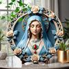 Unique 8 X 8 Inch 'Virgin Mary' Rose Circular Wood Wall Decoration Art, Seasonal Festival Gift, Simple and Stylish Toilet Door Hanging Decor, Unisex