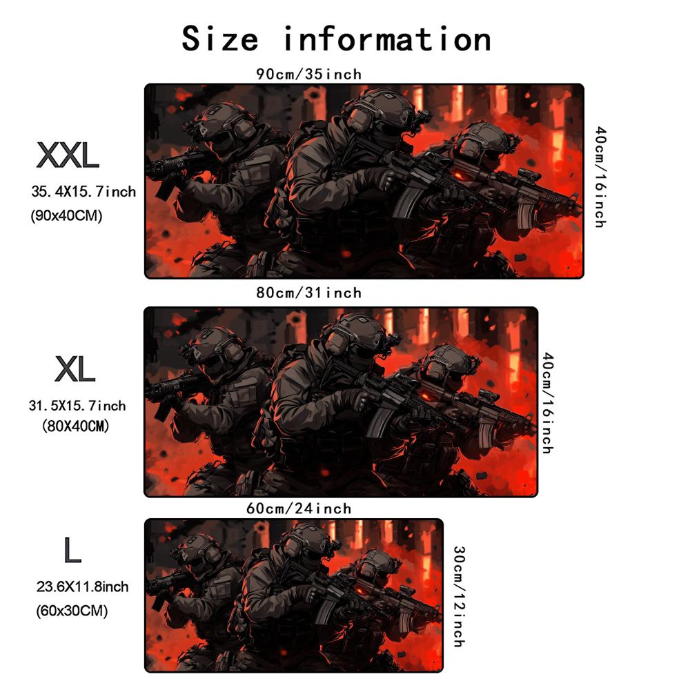 Tactical Soldier Design Large Mouse Pad Non-Slip XXL Desk Pad Gaming Accessories Stitched Edges for Home and Game for FPS Gamer