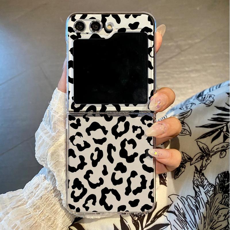 Transparent Leopard Pattern Folding Phone Case For Samsung Galaxy Z Flip 7 6 5 4 3 Hard Cover For Samsung Z Flip7 FE Flip6 Flip5
