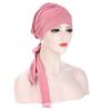 Stretch Fashion Muslim Headwrap Crystal Hemp Long Tail Bow Turban Hat Chemo Cap