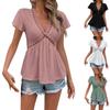 Women's Fashion Solid Color V-neck Short Sleeve Spliced Lace T-shirt Top