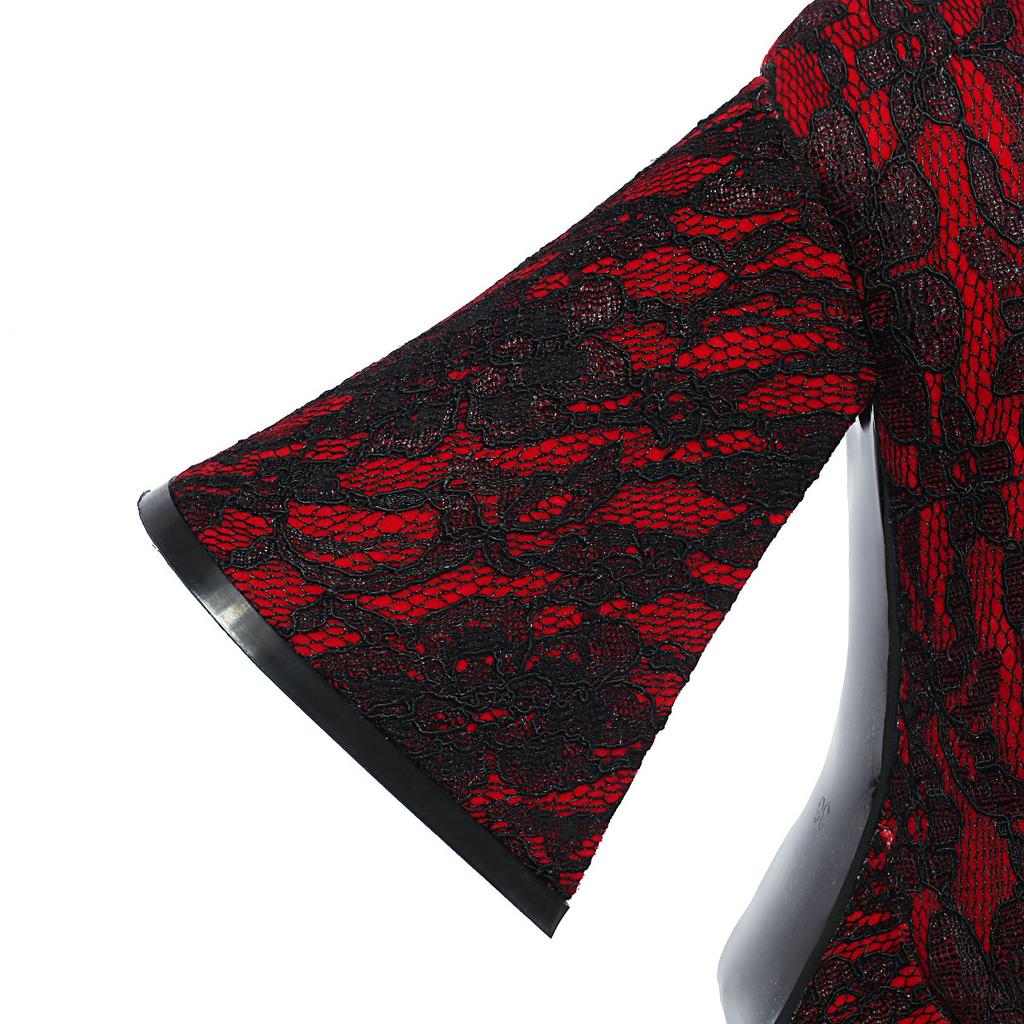 Punk Woman Lace Pumps Goth Platform Shoes Girls Black Red Fancy Chunky High Heels for Prom Costume Cosplay