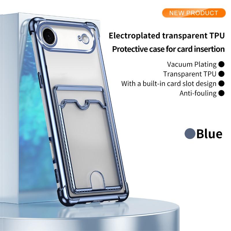 Прозрачный противоударный чехол с покрытием для iPhone 17 Air 17 Pro Max 16 Plus 15 14 13 12 Mini 11Pro с держателем для карт-кошелька, мягкая силиконовая крышка